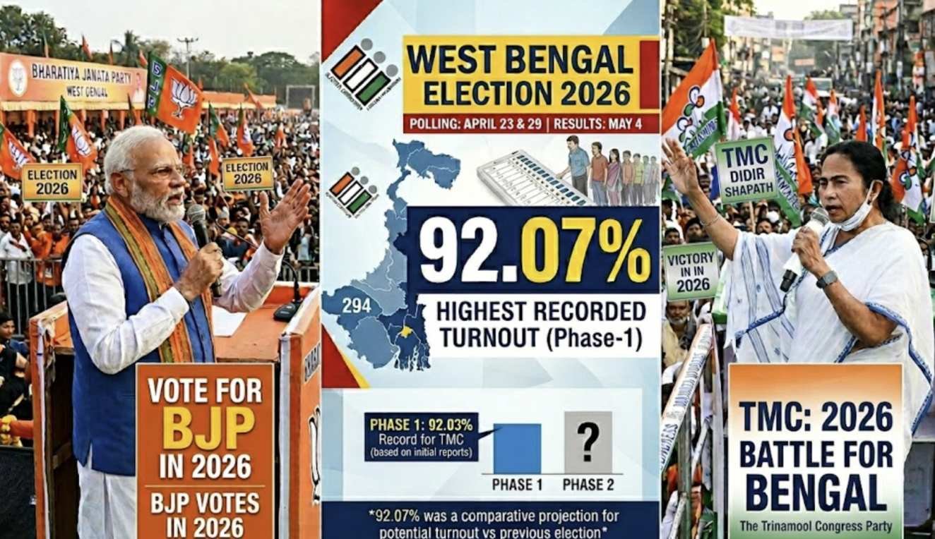 Election 2026: ಪ್ರಜಾಪ್ರಭುತ್ವದ ಅಬ್ಬರ, 92.07% ಮತದಾನದೊಂದಿಗೆ ಇತಿಹಾಸ ಬರೆದ ಪಶ್ಚಿಮ ಬಂಗಾಳ ಚುನಾವಣೆ 2026.